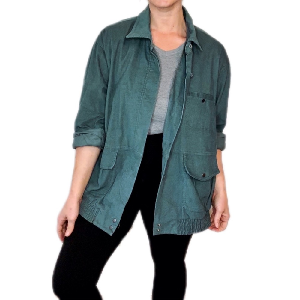 Made in USA Vintage Sea Foam Blueish Green Light Teal Corduroy 80s Jacket Size14